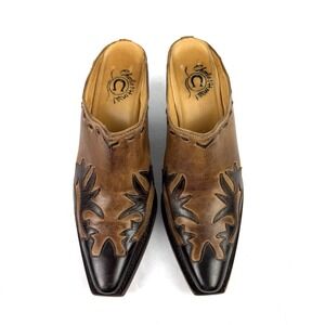 Charlie 1 Horse Mules 7 Brown Leather Distressed Slip On Western Shoes 37.5